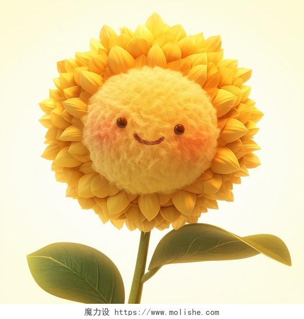 可爱的卡通毛绒花朵插图-向日葵